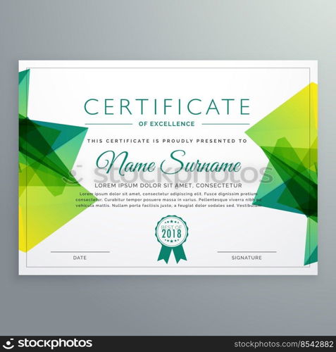 modern vector certificate template with green abstract shapes