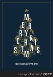 Modern vector christmas card template with christmas tree made from various christmas elements