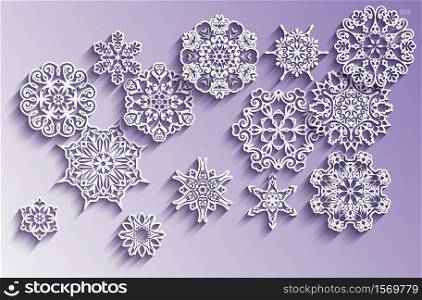 Modern vector decorative ornamental Christmas tree toys. Trendy craft style illustration. 3d effect imitation card. Modern vector ornamental Christmas tree toys.