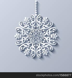Modern vector decorative ornamental snowflake. Trendy craft style illustration. 3d effect imitation. Modern vector decorative ornamental snowflake.