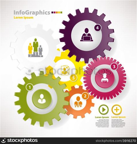 Modern vector elements for infographics with different cogwheels and teamwork
