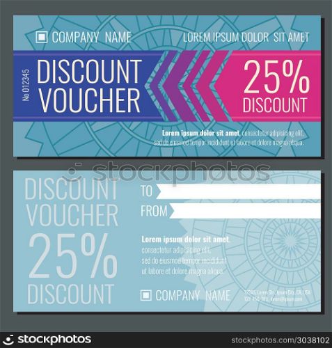 Modern vector gift coupon card voucher template. Modern vector gift coupon card voucher template with discount for buy illustration