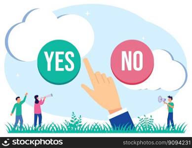 Modern vector illustration. The concept of the option selection process. Symbolic scenes with yes or no answers and decision making. Positive or negative persuasion and convincing visualization.