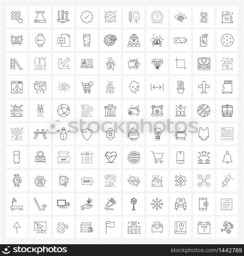 Modern Vector Line Illustration of 100 Simple Line Icons of user, target, key, tick, figure Vector Illustration