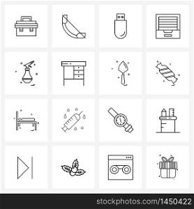Modern Vector Line Illustration of 16 Simple Line Icons of barber, shower, tick, content, archive Vector Illustration