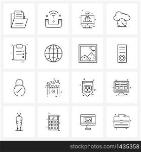 Modern Vector Line Illustration of 16 Simple Line Icons of communication, paper, monitor, education, cloud connection speed Vector Illustration