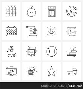 Modern Vector Line Illustration of 16 Simple Line Icons of day, calendar, interior, speaker, music Vector Illustration