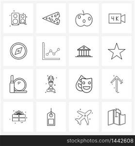 Modern Vector Line Illustration of 16 Simple Line Icons of heading, directions, day, compass, record Vector Illustration