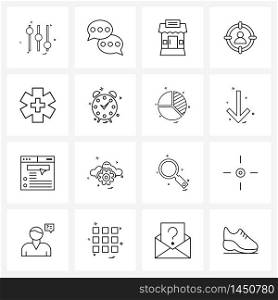 Modern Vector Line Illustration of 16 Simple Line Icons of patient, medical, market, healthcare, customer focus Vector Illustration