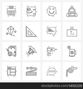Modern Vector Line Illustration of 16 Simple Line Icons of school, books, emoji, backpack, smiley Vector Illustration