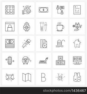 Modern Vector Line Illustration of 25 Simple Line Icons of browser, chart, dollar, cell, messages Vector Illustration