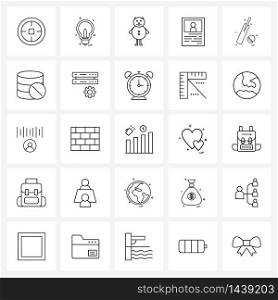 Modern Vector Line Illustration of 25 Simple Line Icons of cricket, games, bear, banking, avatar Vector Illustration