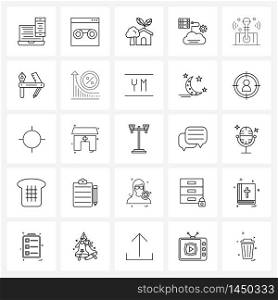 Modern Vector Line Illustration of 25 Simple Line Icons of electronics, setting, ecology, gear, cloud Vector Illustration