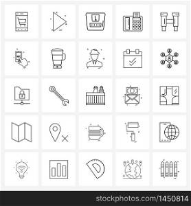 Modern Vector Line Illustration of 25 Simple Line Icons of explore, technologies, diet, machine, communication Vector Illustration