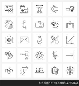 Modern Vector Line Illustration of 25 Simple Line Icons of trophy, arrows, sport, direction, weight Vector Illustration