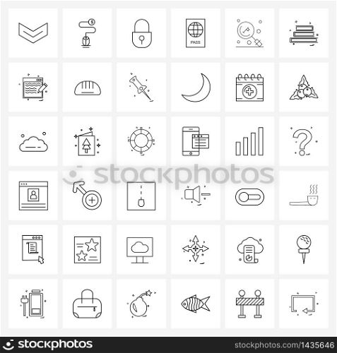 Modern Vector Line Illustration of 36 Simple Line Icons of book, key, round, id, travel Vector Illustration