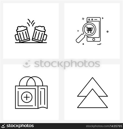 Modern Vector Line Illustration of 4 Simple Line Icons of alcohol, entertainment, cart , ecommerce Vector Illustration