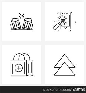 Modern Vector Line Illustration of 4 Simple Line Icons of alcohol, entertainment, cart , ecommerce Vector Illustration