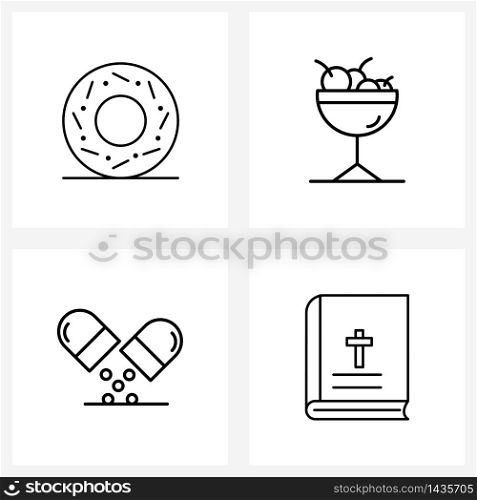 Modern Vector Line Illustration of 4 Simple Line Icons of and, antibiotics, cake, hotel, healthcare Vector Illustration