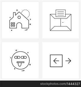 Modern Vector Line Illustration of 4 Simple Line Icons of apartment, emote, building, envelope, naughty Vector Illustration