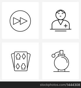 Modern Vector Line Illustration of 4 Simple Line Icons of arrow, cards, forward, medicine, gambling Vector Illustration