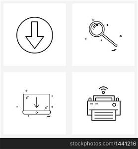 Modern Vector Line Illustration of 4 Simple Line Icons of arrow, downloading, search, glass, laser Vector Illustration