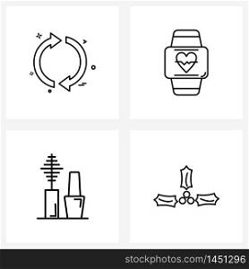 Modern Vector Line Illustration of 4 Simple Line Icons of arrow, makeup, watch, beat, cherry Vector Illustration
