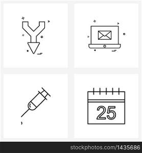 Modern Vector Line Illustration of 4 Simple Line Icons of arrow; medical; down; email; Christmas calendar Vector Illustration