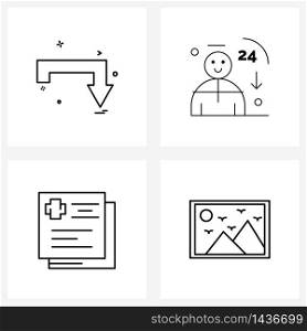 Modern Vector Line Illustration of 4 Simple Line Icons of arrow; medical; refresh; hours; result Vector Illustration