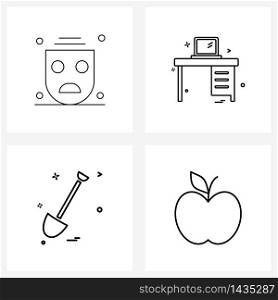 Modern Vector Line Illustration of 4 Simple Line Icons of bad, spade, basic, studies, apple Vector Illustration