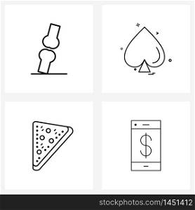 Modern Vector Line Illustration of 4 Simple Line Icons of bone, pizza, healthcare, card , advice Vector Illustration