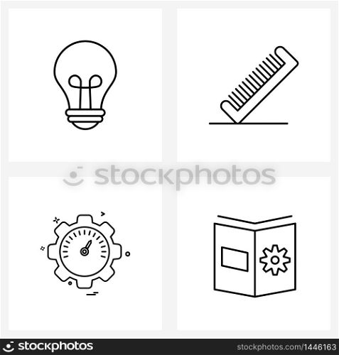 Modern Vector Line Illustration of 4 Simple Line Icons of bulb, meter, light bulb, cosmetic, ui Vector Illustration