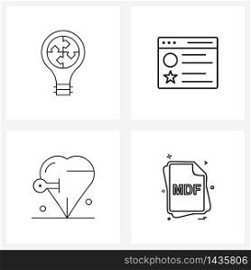 Modern Vector Line Illustration of 4 Simple Line Icons of bulb; web; puzzle; feedback; lock Vector Illustration