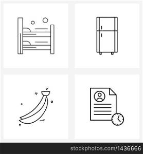 Modern Vector Line Illustration of 4 Simple Line Icons of bunk; food; service; food; fruit Vector Illustration