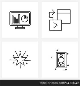 Modern Vector Line Illustration of 4 Simple Line Icons of business, star, finance, server, decoration Vector Illustration
