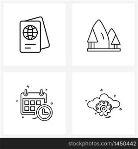 Modern Vector Line Illustration of 4 Simple Line Icons of business, time, pass board, mountains, gear Vector Illustration