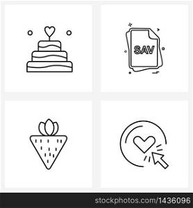 Modern Vector Line Illustration of 4 Simple Line Icons of cake; food; file; files; fruit Vector Illustration