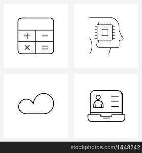 Modern Vector Line Illustration of 4 Simple Line Icons of calculator, smart technology, office, artificial intelligence, data Vector Illustration