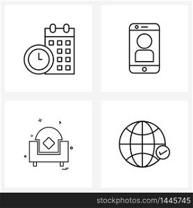 Modern Vector Line Illustration of 4 Simple Line Icons of calendar, sofa, time, picture, internet Vector Illustration