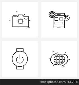 Modern Vector Line Illustration of 4 Simple Line Icons of camera, smart watch, photograph, file, watch Vector Illustration
