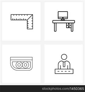 Modern Vector Line Illustration of 4 Simple Line Icons of carpenter, car, equipment, stand, light Vector Illustration