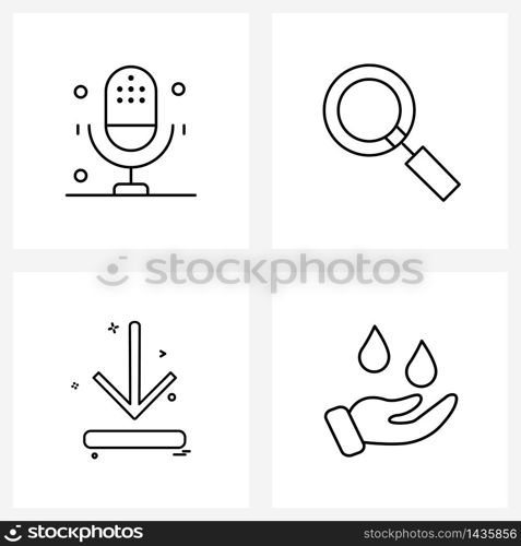 Modern Vector Line Illustration of 4 Simple Line Icons of chat, direction, microphone, glass, download Vector Illustration