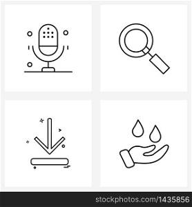 Modern Vector Line Illustration of 4 Simple Line Icons of chat, direction, microphone, glass, download Vector Illustration
