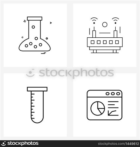 Modern Vector Line Illustration of 4 Simple Line Icons of chemical, test, science, internet, medical Vector Illustration