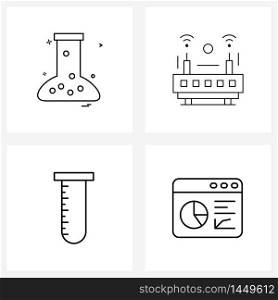 Modern Vector Line Illustration of 4 Simple Line Icons of chemical, test, science, internet, medical Vector Illustration