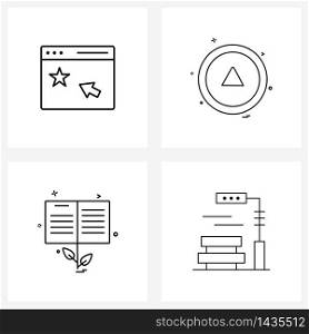 Modern Vector Line Illustration of 4 Simple Line Icons of click; book; rating; pointer; writing Vector Illustration