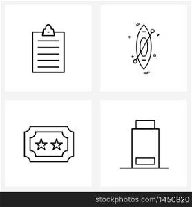Modern Vector Line Illustration of 4 Simple Line Icons of clipboard, film, scratchpad, boating, raffle Vector Illustration