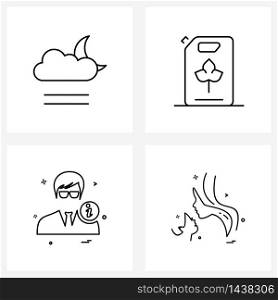 Modern Vector Line Illustration of 4 Simple Line Icons of cloudy; fuel; moon; canister; avatar Vector Illustration