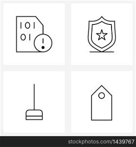 Modern Vector Line Illustration of 4 Simple Line Icons of codding, cleaning, error, enforcement, tag Vector Illustration