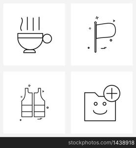 Modern Vector Line Illustration of 4 Simple Line Icons of coffee, fashion, flags, flag, folder Vector Illustration
